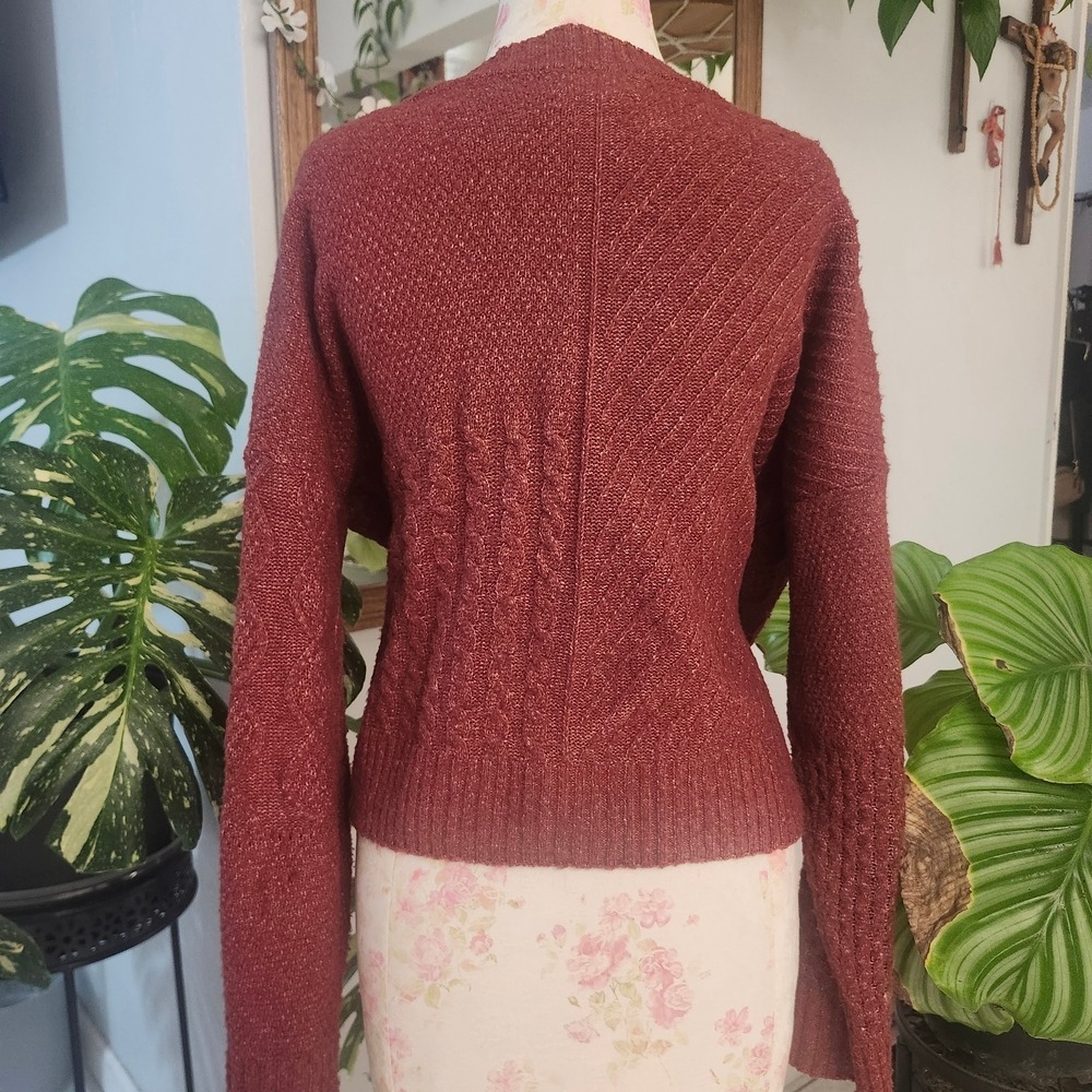 Women's Textured V-Neck Button Cardigan in Rust - Picture 4 of 5